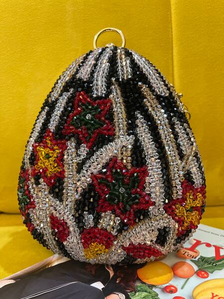 Bag Head_Black Crystals Floral Embellished Bag _Online_at_Aza_Fashions