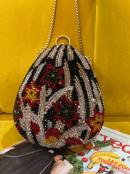 Buy_Bag Head_Black Crystals Floral Embellished Bag _Online_at_Aza_Fashions