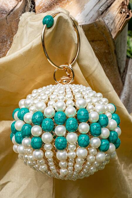 Bag Head_White Pearls Two Tone Embellished Bag _Online_at_Aza_Fashions