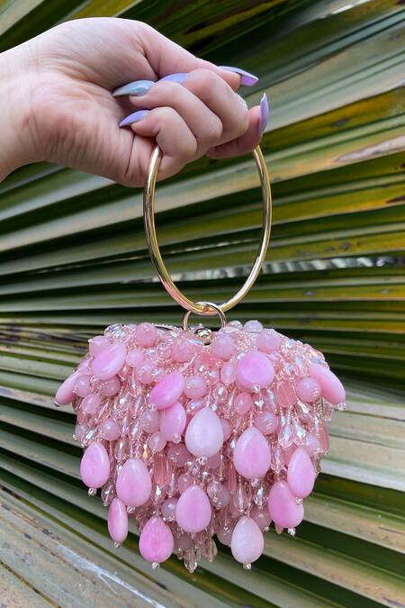 Shop Bag Head Pink Crystals Heart Shaped Embellished Bag at Aza Fashions Shop_Bag Head_Pink Crystals Heart Shaped Embellished Bag_at_Aza_Fashions