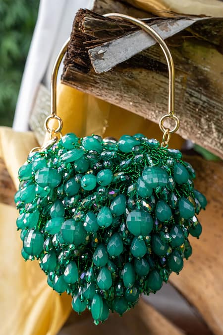 Buy_Bag Head_Green Crystals Tonal Embellished Bag _Online_at_Aza_Fashions