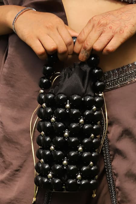 BAG HEAD Black Pearls Mini Embellished Bucket Bag