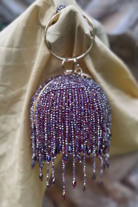 Bag Head_Purple Crystals Cluster Embellished Bag _Online_at_Aza_Fashions