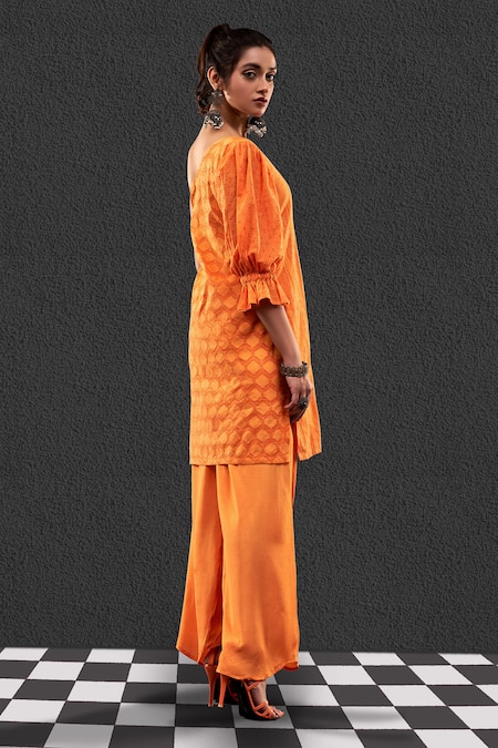 Affroz Striped One-Shoulder Kurta & Palazzo Set 