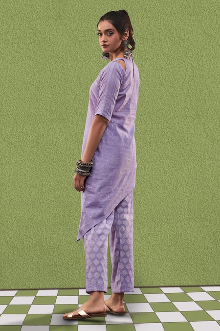 Affroz Asymmetric Hem Paneled Kurta & Trouser Set 