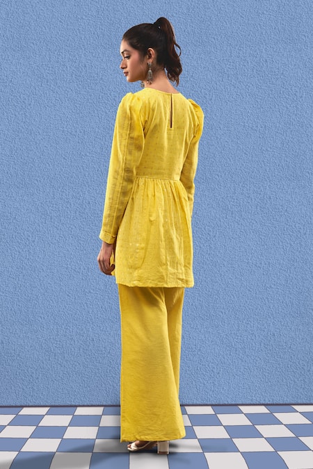 Affroz Solid Peplum Top & Bell-Bottom Pant Set 