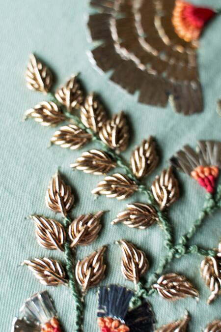 Buy_Aarti Sethia_Green Cotton Embroidered Sheesh Mahal Cushion Cover Single Pc