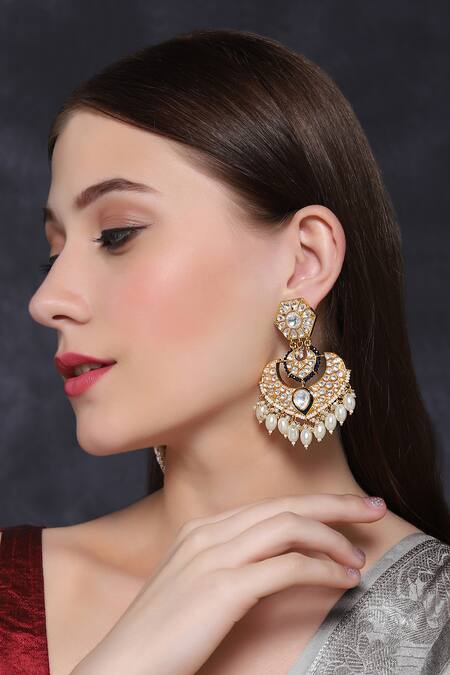 Shop Golden Alloy Chandbali Earrings Party Wear Online at Best Price |  Cbazaar