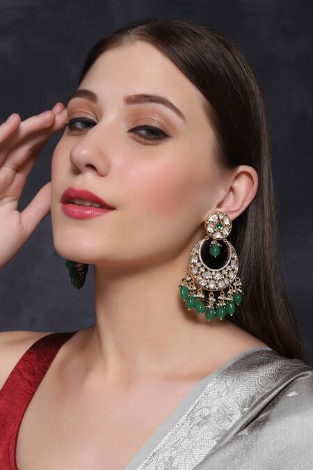 Buy earrings for women and girls cz stones gold color chandbali earrings  with white, ruby red and green color stones traditional earrings for  children at Amazon.in