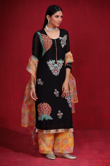 Ruh Clothing Floral Embroidered Kurta Palazzo Set 