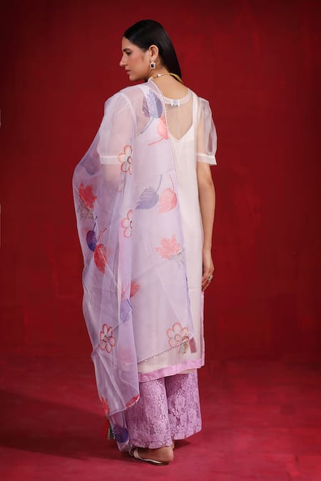 Ruh Clothing Ivory & Purple Hand Embroidered Kurta Set 
