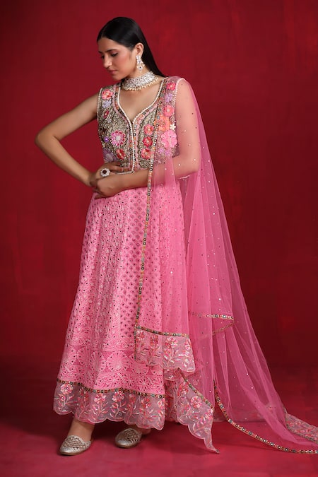 Ruh Clothing Chikankari Embroidered Anarkali Jacket Set 