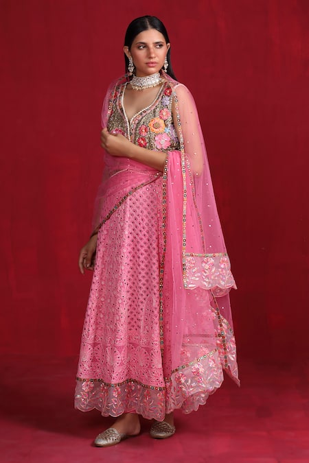 Ruh Clothing Chikankari Embroidered Anarkali Jacket Set 