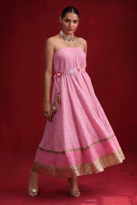 Ruh Clothing_Pink Georgette Pearls, Beads, Sequins, Chikankari Embroidered Anarkali Set _Online_at_Aza_Fashions