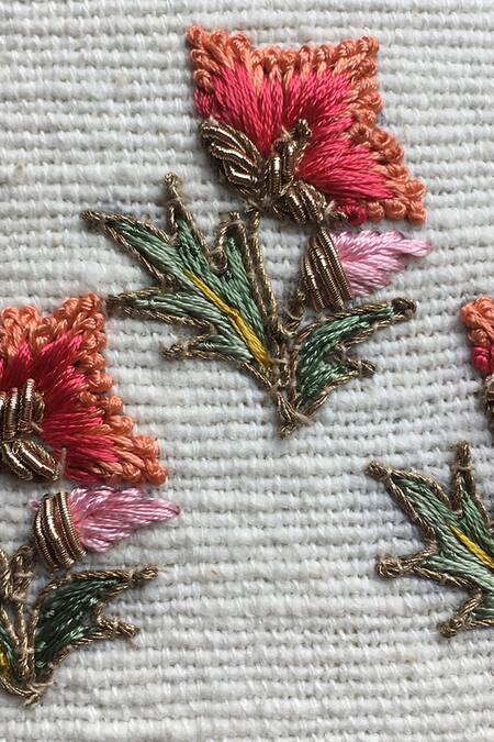 Buy_Aarti Sethia_White Cotton Embroidered Chitra Cushion Cover Single Pc_Online_at_Aza_Fashions