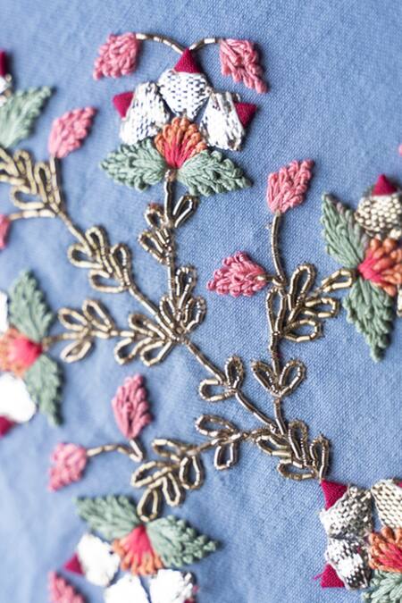 Buy_Aarti Sethia_Blue Cotton Embroidered Breezy Cushion Cover Single Pc_Online_at_Aza_Fashions