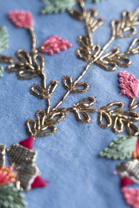 Shop_Aarti Sethia_Blue Cotton Embroidered Breezy Cushion Cover Single Pc_Online_at_Aza_Fashions