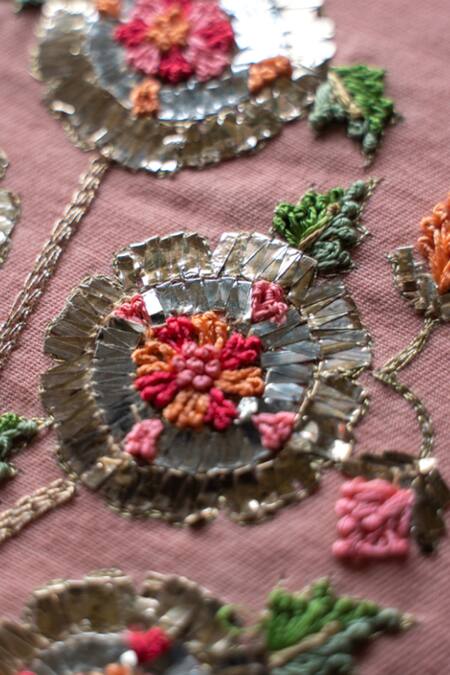 Buy_Aarti Sethia_Pink Cotton Embroidered Blush Bagh Cushion Cover Single Pc_Online_at_Aza_Fashions