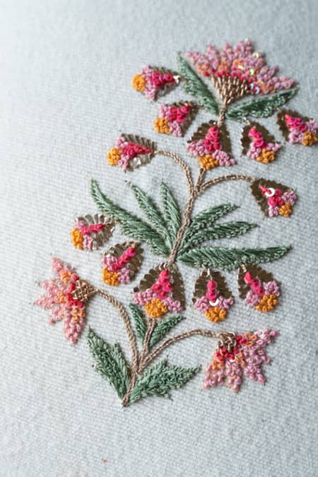 Aarti Sethia_White Cotton Embroidered Bahar Cushion Cover Single Pc_Online_at_Aza_Fashions