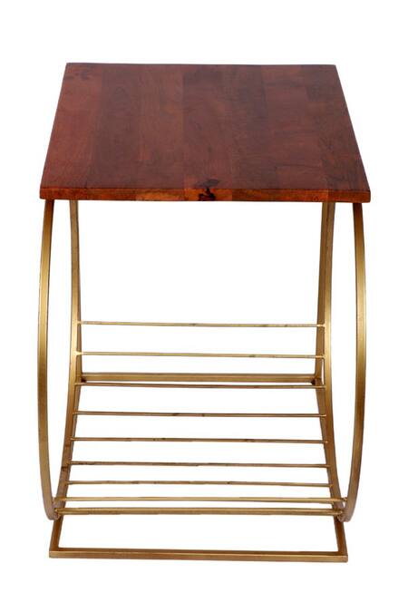 Brick Brown Gold Wood, Metal Running Wheel Side Stool Online at Aza Fashions Brick Brown_Gold Wood, Metal Running Wheel Side Stool_Online_at_Aza_Fashions