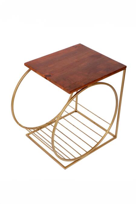 Buy Brick Brown Gold Wood, Metal Running Wheel Side Stool Online at Aza Fashions Buy_Brick Brown_Gold Wood, Metal Running Wheel Side Stool_Online_at_Aza_Fashions