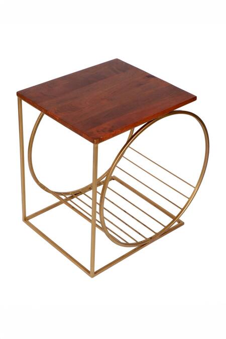 Buy Brick Brown Gold Wood, Metal Running Wheel Side Stool Buy_Brick Brown_Gold Wood, Metal Running Wheel Side Stool