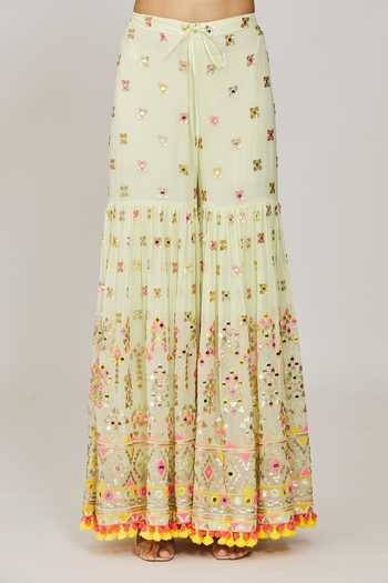 Buy Gopi Vaid Green Viscose, Georgette, Net Pom-poms, Sonia Embroidered Kurta Sharara Set Online at Aza Fashions Buy_Gopi Vaid_Green Viscose, Georgette, Net Pom-poms, Sonia Embroidered Kurta Sharara Set _Online_at_Aza_Fashions