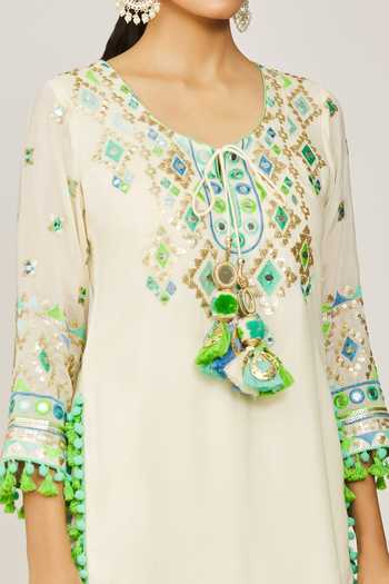 Shop_Gopi Vaid_Ivory Viscose, Georgette, Organza Friya Embroidered Short Kurta Sharara Set _Online_at_Aza_Fashions