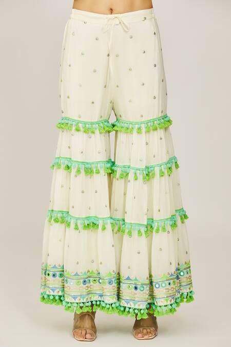 Gopi Vaid Ivory Viscose, Cotton Satin, Net Sequins, Maahika Kurta Layered Sharara Set at Aza Fashions Gopi Vaid_Ivory Viscose, Cotton Satin, Net Sequins, Maahika Kurta Layered Sharara Set _at_Aza_Fashions