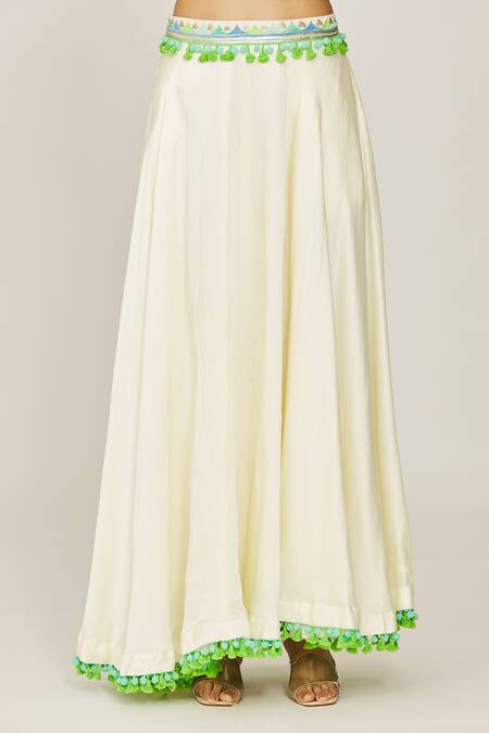 Buy_Gopi Vaid_Ivory Georgette, Viscose Tassels, Sequins, Ridham Embroidered Jacket Skirt Set _Online_at_Aza_Fashions
