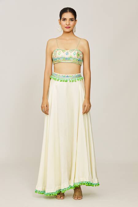 Buy Gopi Vaid Ivory Georgette, Viscose Mirrors, Laira Embridered Blazer Victorian Skirt Set Online at Aza Fashions Buy_Gopi Vaid_Ivory Georgette, Viscose Mirrors, Laira Embridered Blazer Victorian Skirt Set _Online_at_Aza_Fashions
