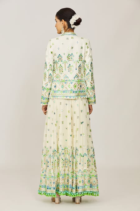 Gopi Vaid Isha Embroidered Jacket Flared Pant Set 