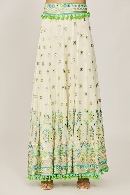 Shop Gopi Vaid Ivory Georgette, Viscose Tassels, Pom-poms Isha Embroidered Jacket Pant Set Online at Aza Fashions Shop_Gopi Vaid_Ivory Georgette, Viscose Tassels, Pom-poms Isha Embroidered Jacket Pant Set _Online_at_Aza_Fashions