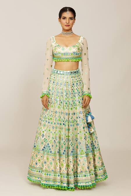 Buy Gopi Vaid Ivory Georgette, Organza Embroidery, Sequins, Mirrors Alani Bridal Lehenga Set Online at Aza Fashions Buy_Gopi Vaid_Ivory Georgette, Organza Embroidery, Sequins, Mirrors Alani Bridal Lehenga Set _Online_at_Aza_Fashions