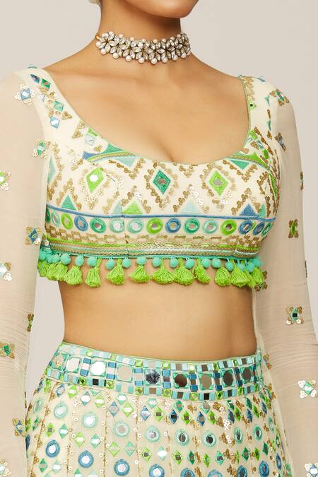 Shop Gopi Vaid Ivory Georgette, Organza Embroidery, Sequins, Mirrors Alani Bridal Lehenga Set Online at Aza Fashions Shop_Gopi Vaid_Ivory Georgette, Organza Embroidery, Sequins, Mirrors Alani Bridal Lehenga Set _Online_at_Aza_Fashions