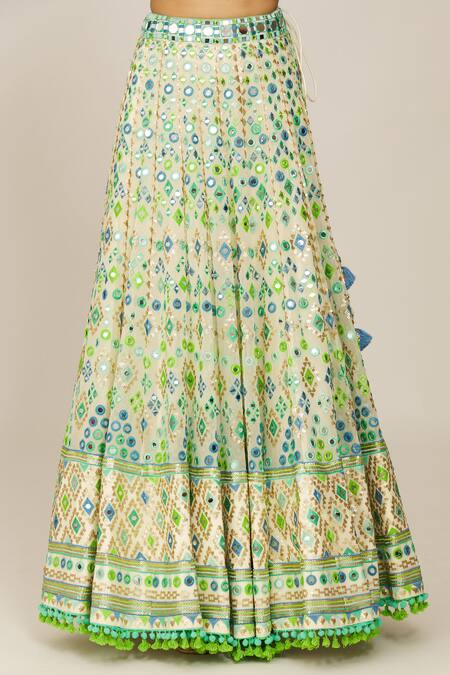 Gopi Vaid_Ivory Georgette, Organza Mirrors, Embroidery Round Vidhi Bridal Lehenga Set _at_Aza_Fashions