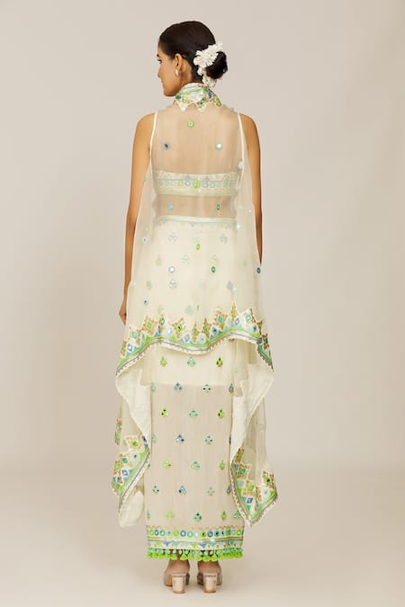 Gopi Vaid Harita Embroidered Cape Draped Skirt Set 