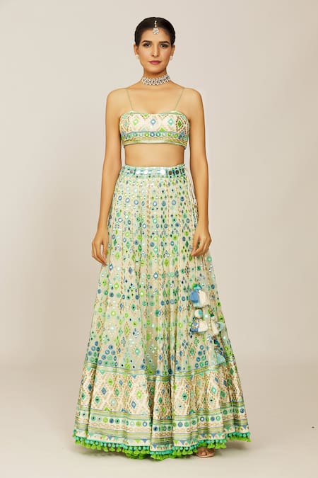 Buy Gopi Vaid Ivory Georgette, Organza Mirrors, Embroidery Square Neck Ridhi Lehenga Cape Set Online at Aza Fashions Buy_Gopi Vaid_Ivory Georgette, Organza Mirrors, Embroidery Square Neck Ridhi Lehenga Cape Set _Online_at_Aza_Fashions