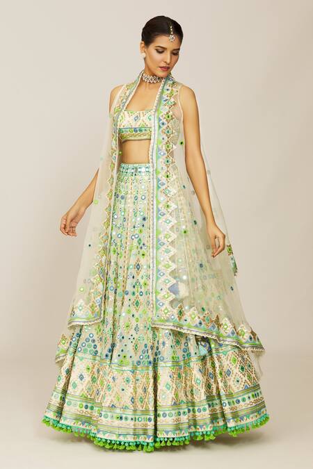 Shop Gopi Vaid Ivory Georgette, Organza Mirrors, Embroidery Square Neck Ridhi Lehenga Cape Set Online at Aza Fashions Shop_Gopi Vaid_Ivory Georgette, Organza Mirrors, Embroidery Square Neck Ridhi Lehenga Cape Set _Online_at_Aza_Fashions