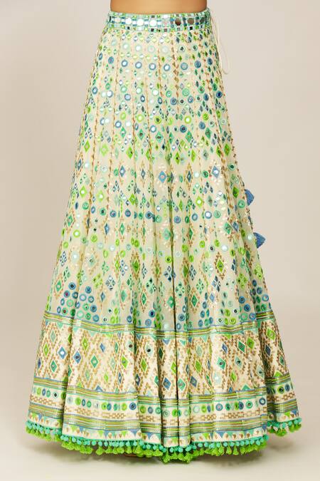 Buy Gopi Vaid Ivory Georgette, Organza Mirrors, Embroidery Square Neck Ridhi Lehenga Cape Set Buy_Gopi Vaid_Ivory Georgette, Organza Mirrors, Embroidery Square Neck Ridhi Lehenga Cape Set