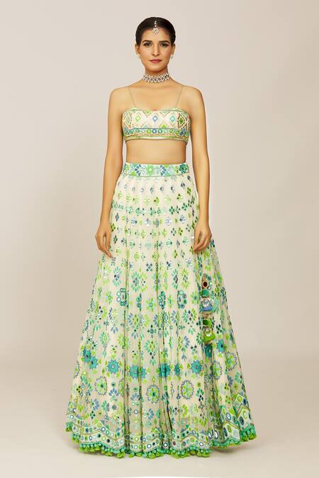 Buy Gopi Vaid Ivory Georgette, Organza Embroidery, Beads, Gayathri Embellished Lehenga Set Buy_Gopi Vaid_Ivory Georgette, Organza Embroidery, Beads, Gayathri Embellished Lehenga Set