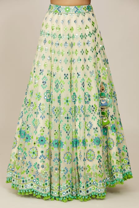 Gopi Vaid_Ivory Georgette, Organza Tassels, Aanya Mela Embellished Bridal Lehenga Set _at_Aza_Fashions