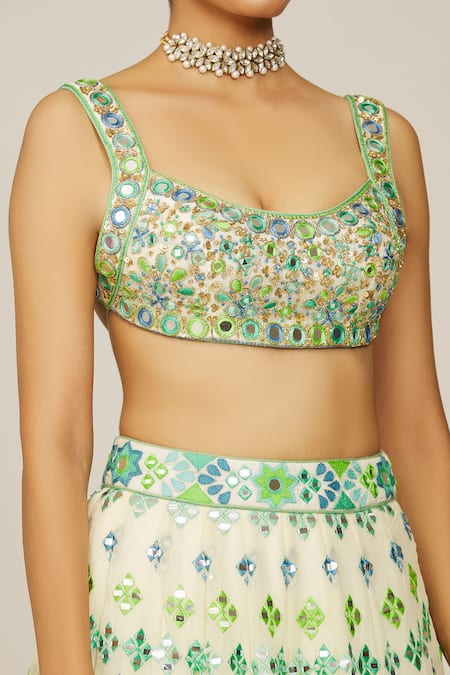 Shop_Gopi Vaid_Ivory Viscose, Organza, Georgette Mirrors, Shifa Mela Bridal Lehenga Set _Online_at_Aza_Fashions