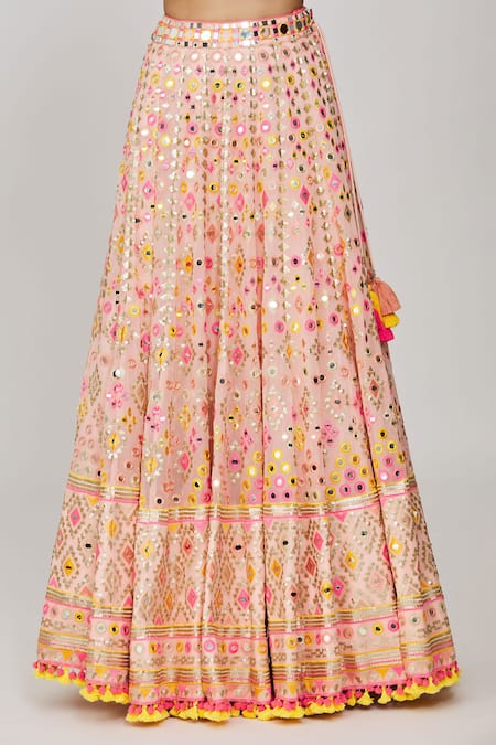 Shop_Gopi Vaid_Pink Lehenga And Blouse Georgette Embroidery Narya Geometric Set _Online_at_Aza_Fashions