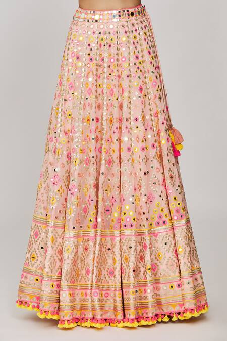 Shop Gopi Vaid Pink Georgette, Net Sequins, Embroidery, Mirrors, Marya Blouse Lehenga Set Online at Aza Fashions Shop_Gopi Vaid_Pink Georgette, Net Sequins, Embroidery, Mirrors, Marya Blouse Lehenga Set _Online_at_Aza_Fashions