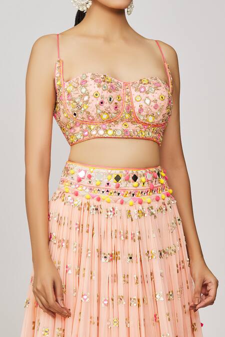 Buy_Gopi Vaid_Pink Georgette, Viscose, Organza Sequins, Mirrors, Nimrit Bridal Lehenga Set_Online_at_Aza_Fashions