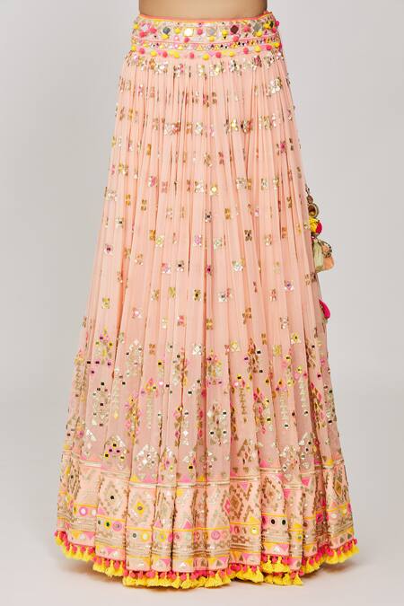 Shop_Gopi Vaid_Pink Georgette, Viscose, Organza Sequins, Mirrors, Nimrit Bridal Lehenga Set_Online_at_Aza_Fashions
