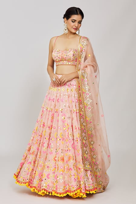 Gopi Vaid Prisha Mirror & Sequin Embroidered Bridal Lehenga Set 