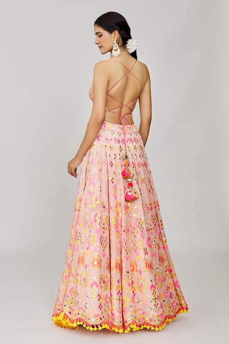Gopi Vaid Pink Georgette, Viscose, Organza Mirrors, Prisha And Bridal Lehenga Set Online at Aza Fashions Gopi Vaid_Pink Georgette, Viscose, Organza Mirrors, Prisha And Bridal Lehenga Set _Online_at_Aza_Fashions