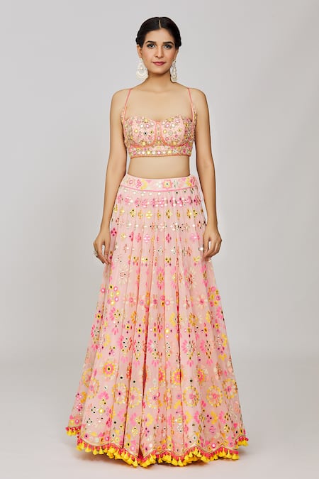 Buy Gopi Vaid Pink Georgette, Viscose, Organza Mirrors, Prisha And Bridal Lehenga Set Online at Aza Fashions Buy_Gopi Vaid_Pink Georgette, Viscose, Organza Mirrors, Prisha And Bridal Lehenga Set _Online_at_Aza_Fashions